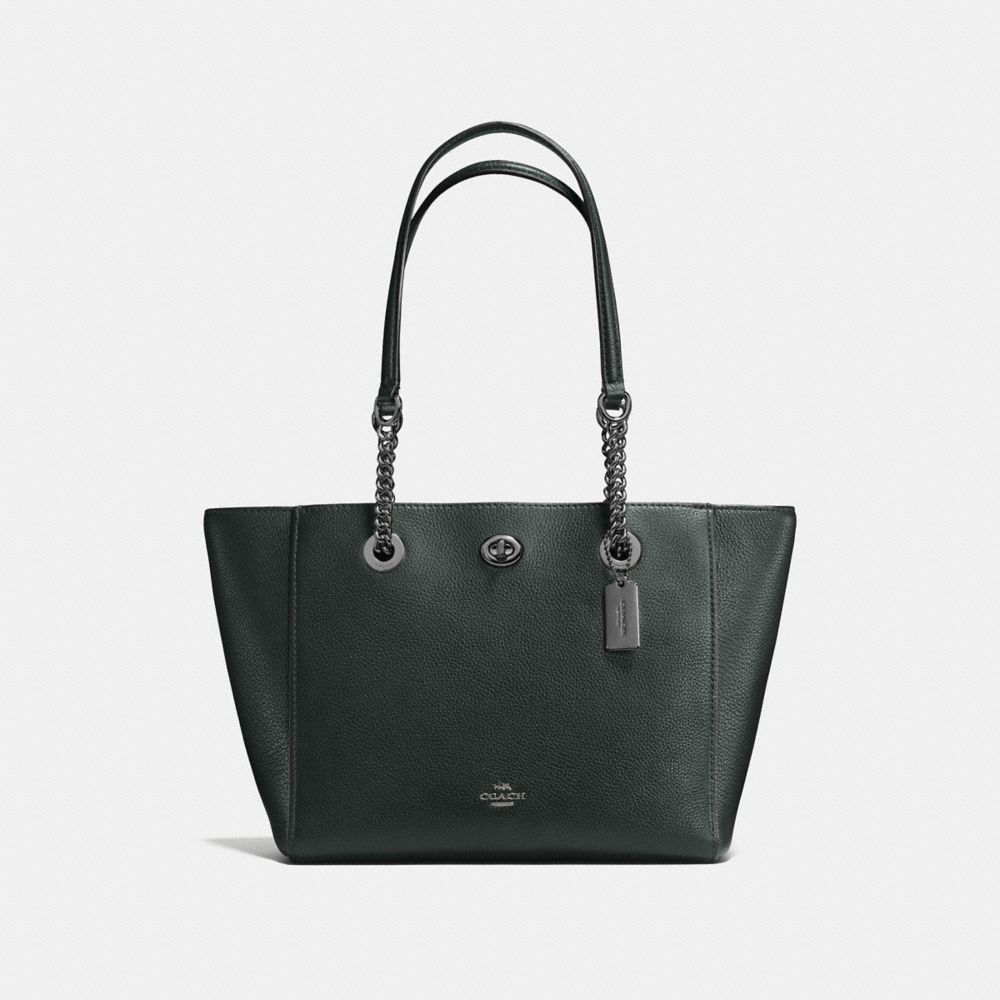 COACH F57107 TURNLOCK CHAIN TOTE 27 IVY/DARK GUNMETAL