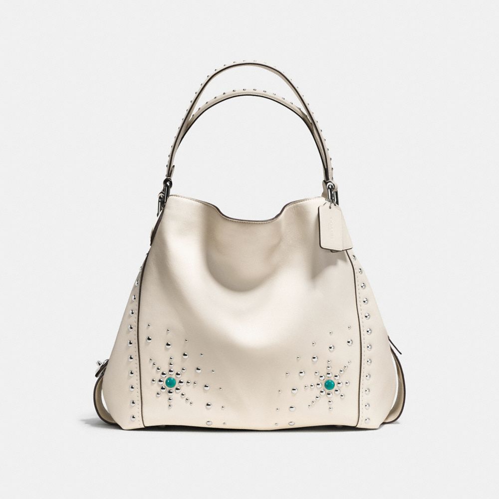 COACH f57110 EDIE SHOULDER BAG 42 WITH WESTERN RIVETS SILVER/CHALK