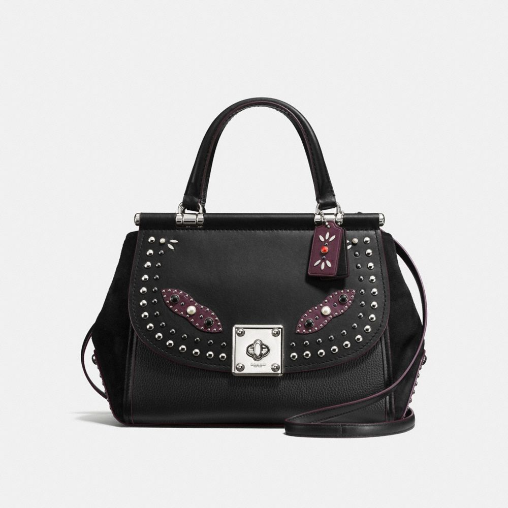 DRIFTER CARRYALL IN GLOVETANNED LEATHER WITH WESTERN RIVETS - f57120 - SILVER/BLACK