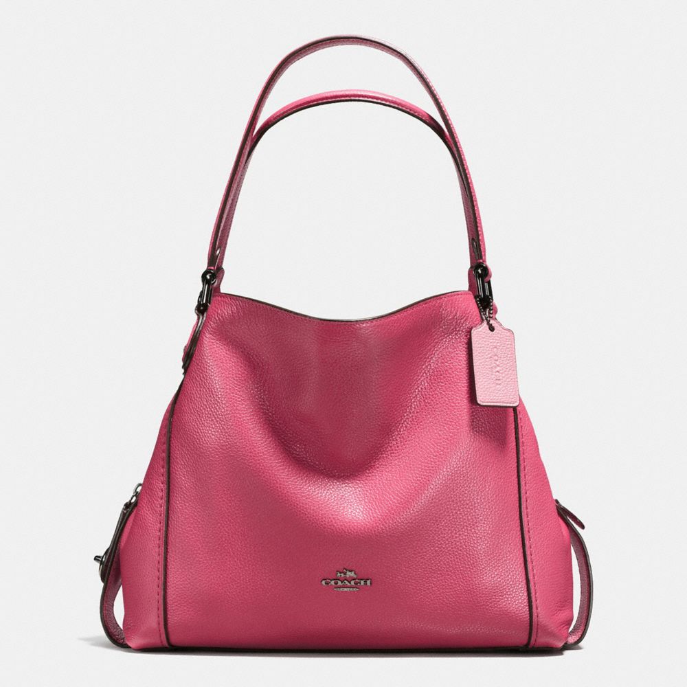 COACH F57125 EDIE SHOULDER BAG 31 IN POLISHED PEBBLE LEATHER DARK-GUNMETAL/ROUGE