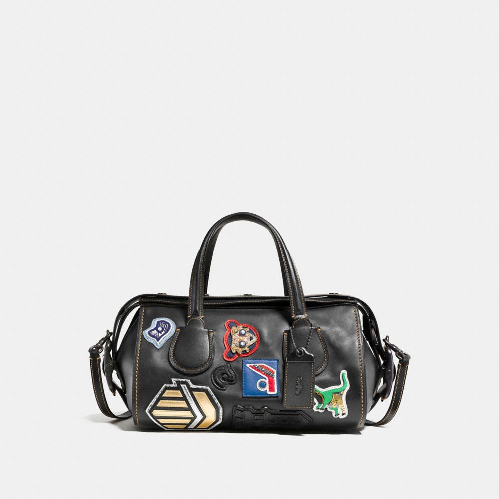 COACH BADLANDS SATCHEL WITH VARSITY PATCH - BLACK/BLACK COPPER - f57129