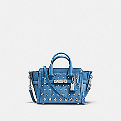 COACH SWAGGER 15 IN PEBBLE LEATHER WITH OMBRE RIVETS - SILVER/LAPIS - COACH F57138