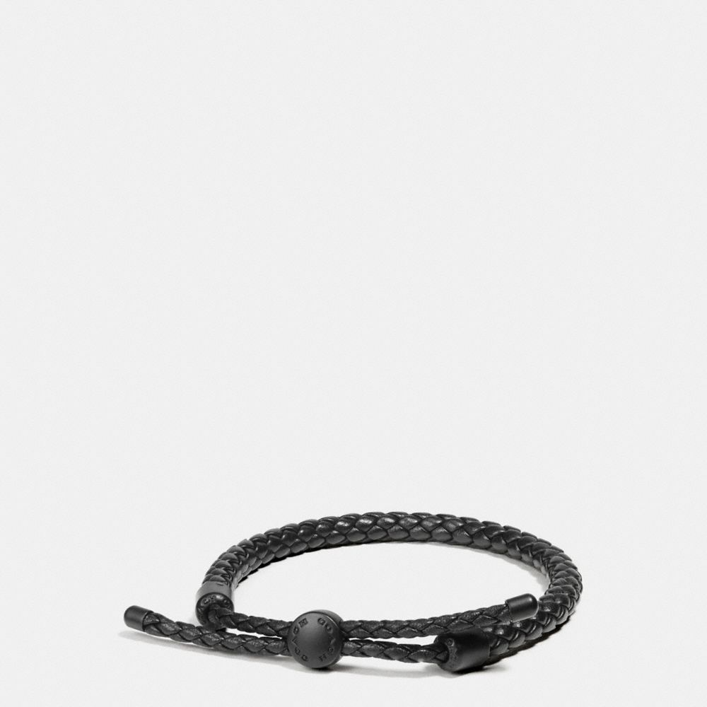 COACH F57147 Braided Leather Adjustable Bracelet MATTE BLACK/BLACK