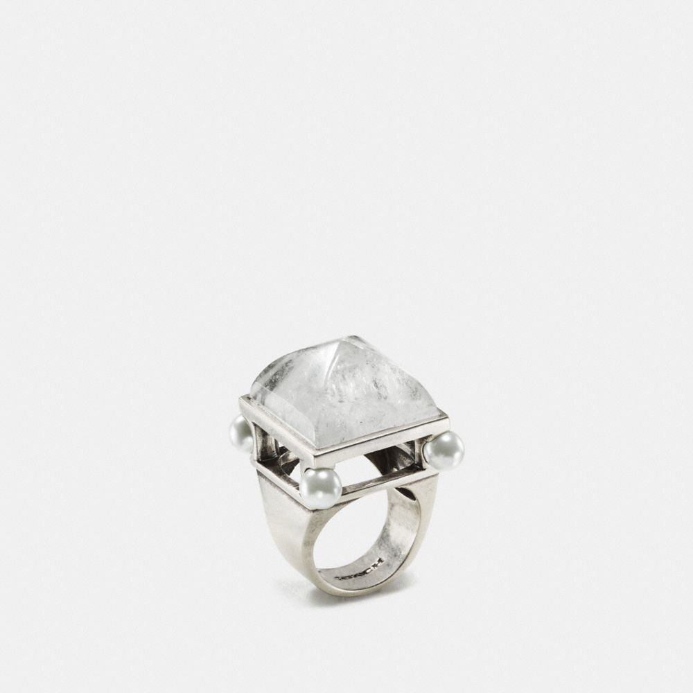 COACH F57190 Pearl Pyramid Ring SILVER/CHALK