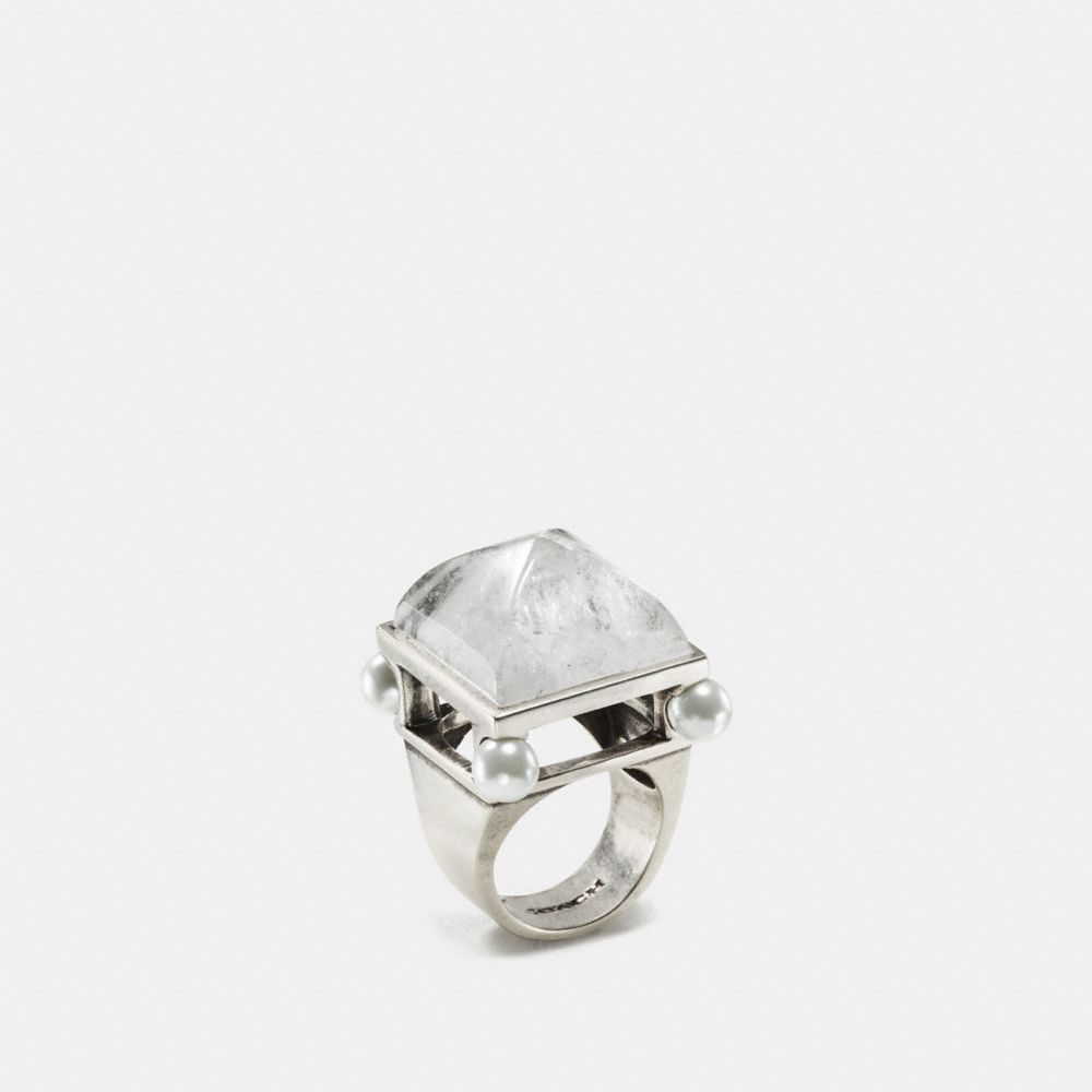 COACH F57190 - PEARL PYRAMID RING SILVER/CHALK