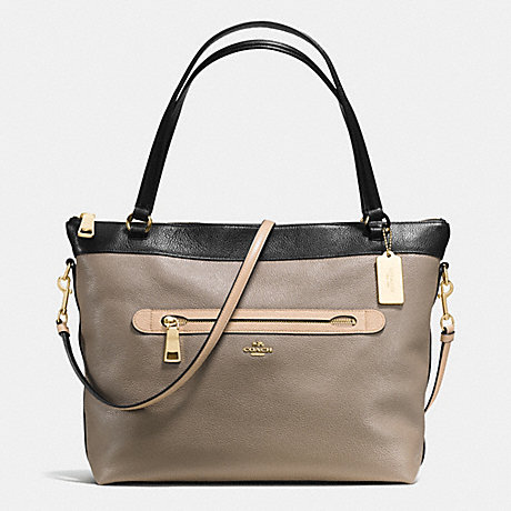 COACH TYLER TOTE IN COLORBLOCK LEATHER - IMITATION GOLD/FOG BLACK MULTI - f57210