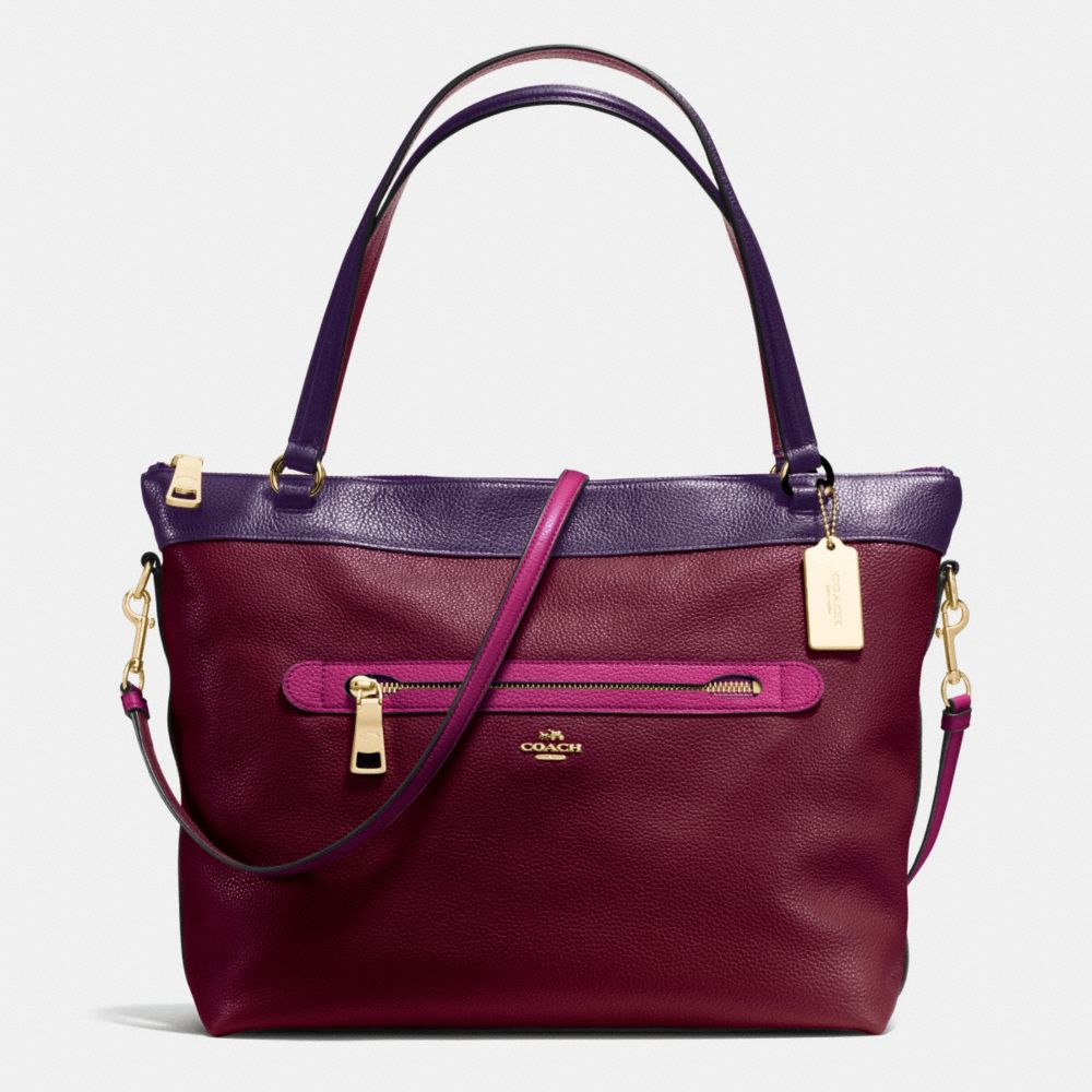 TYLER TOTE IN COLORBLOCK LEATHER - f57210 - IMITATION GOLD/BURGUNDY/AUBERGINE MULTI