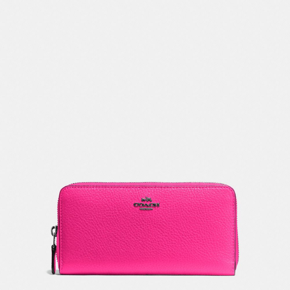 ACCORDION ZIP WALLET IN PEBBLE LEATHER - BLACK ANTIQUE NICKEL/BRIGHT FUCHSIA - COACH F57215