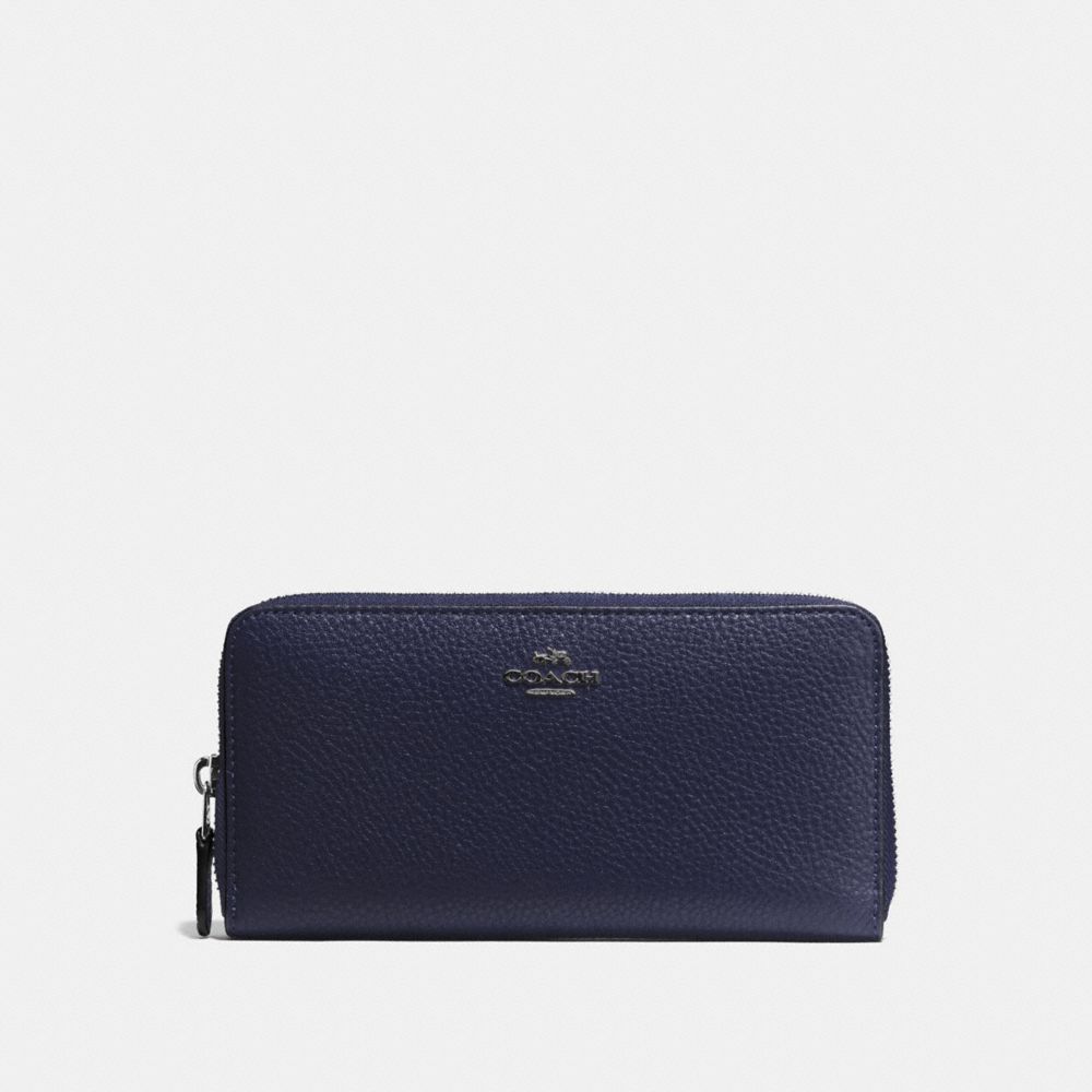 COACH F57215 Accordion Zip Wallet In Pebble Leather ANTIQUE NICKEL/MIDNIGHT