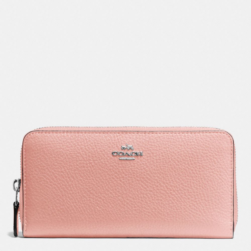 COACH F57215 - ACCORDION ZIP WALLET IN PEBBLE LEATHER SILVER/BLUSH