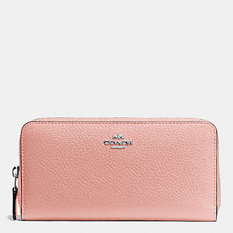 COACH F57215 ACCORDION ZIP WALLET IN PEBBLE LEATHER SILVER/BLUSH