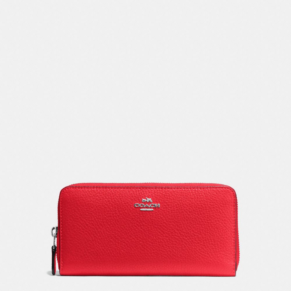 COACH f57215 ACCORDION ZIP WALLET IN PEBBLE LEATHER SILVER/BRIGHT RED