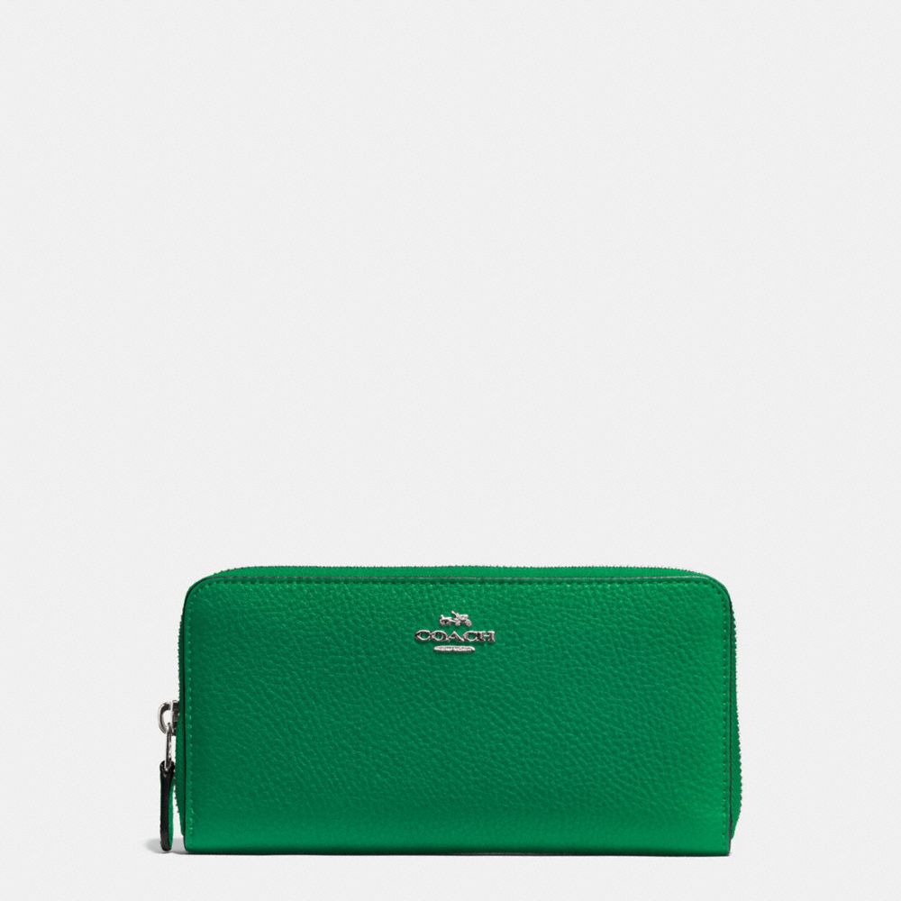 COACH f57215 ACCORDION ZIP WALLET IN PEBBLE LEATHER SILVER/JADE