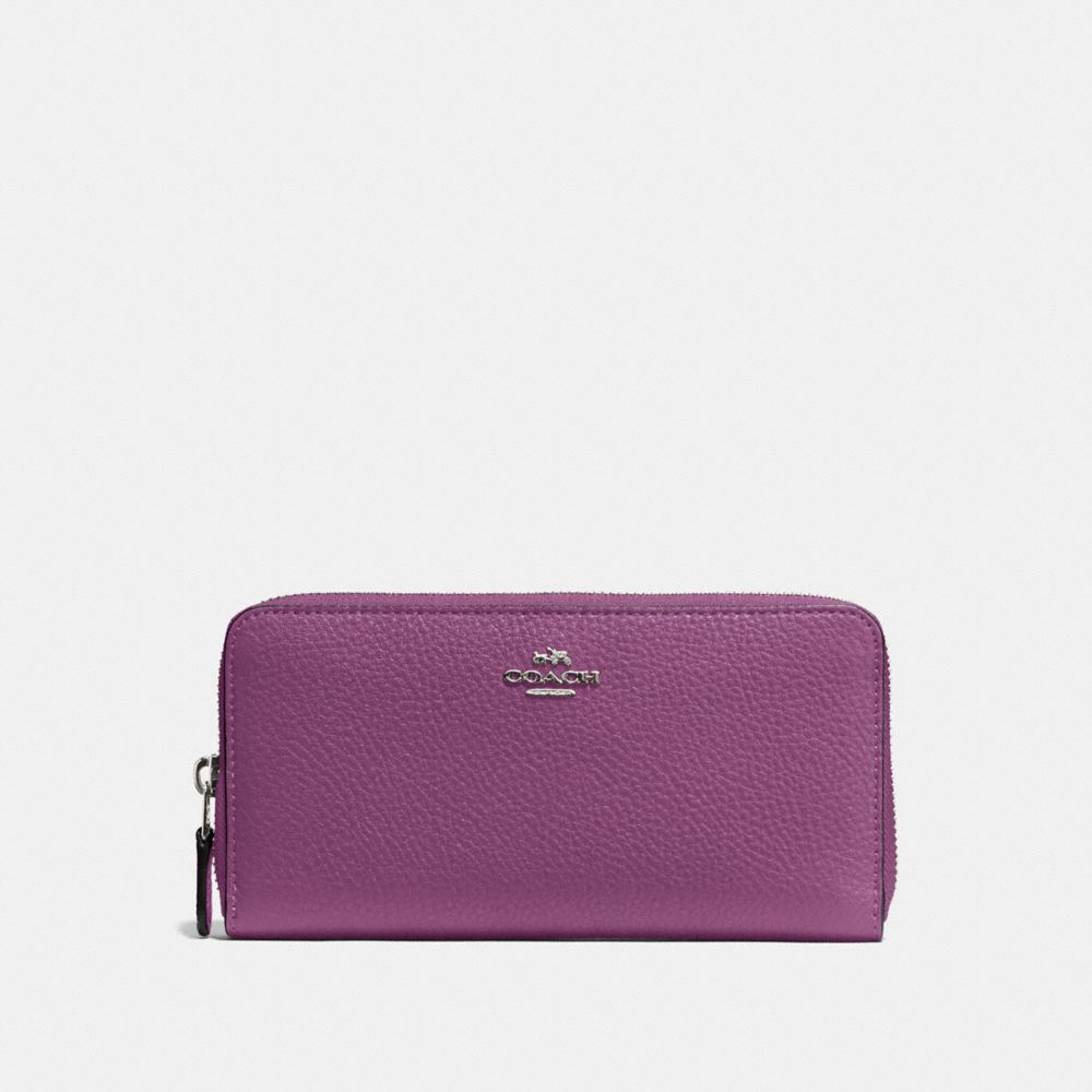 COACH F57215 - ACCORDION ZIP WALLET IN PEBBLE LEATHER SILVER/MAUVE