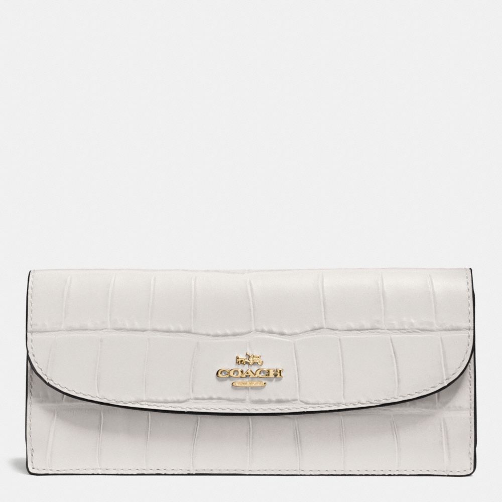 SOFT WALLET IN CROC EMBOSSED LEATHER - IMITATION GOLD/CHALK - COACH F57217