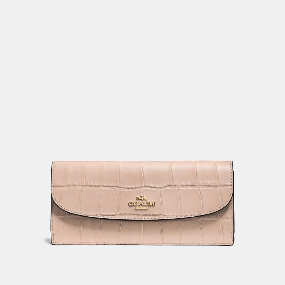 COACH F57217 Soft Wallet In Croc Embossed Leather IMITATION GOLD/BEECHWOOD