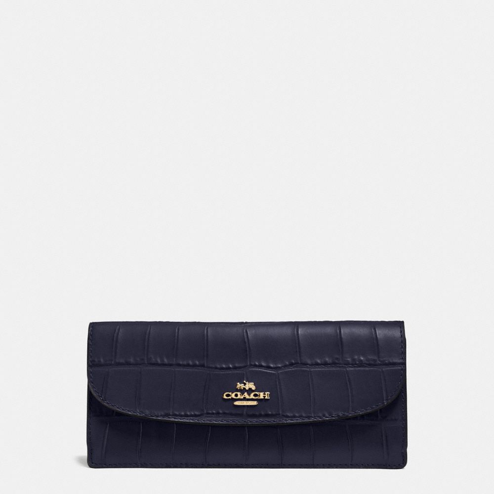SOFT WALLET IN CROC EMBOSSED LEATHER - IMITATION GOLD/MIDNIGHT - COACH F57217