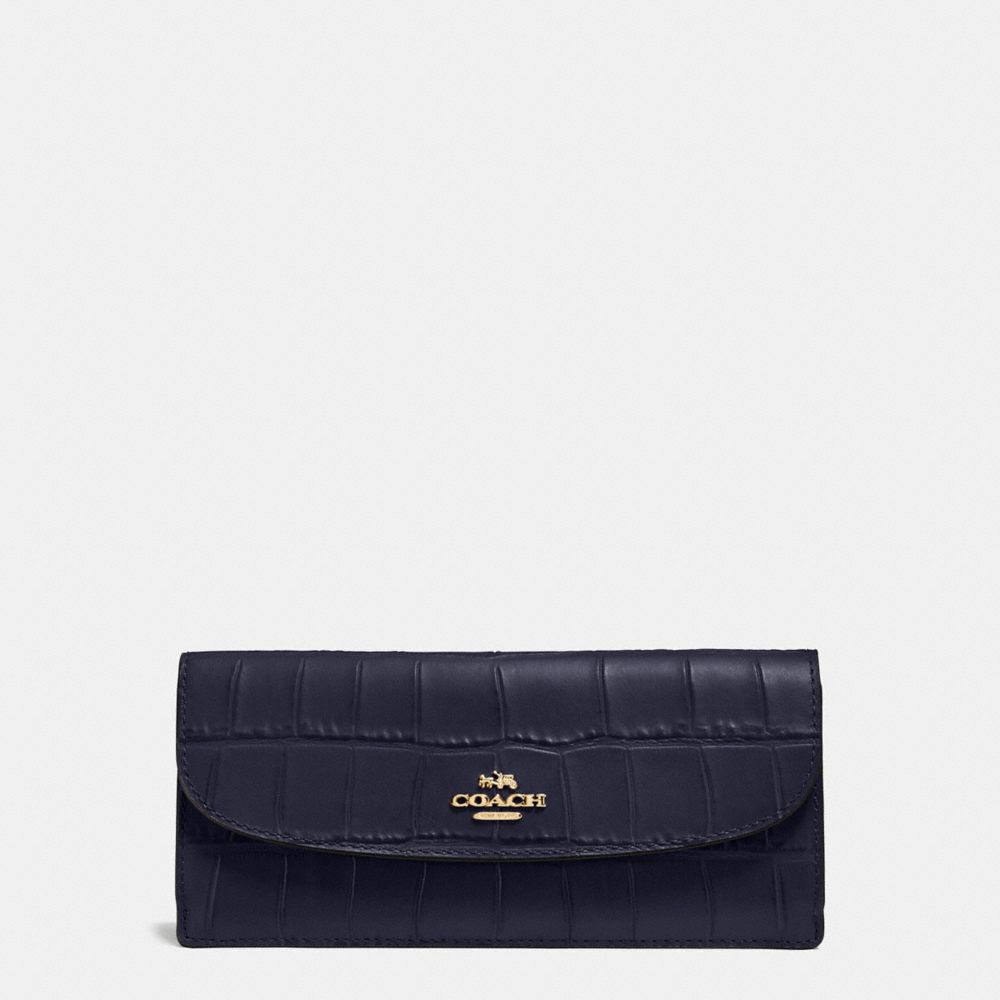 COACH F57217 Soft Wallet In Croc Embossed Leather IMITATION GOLD/MIDNIGHT