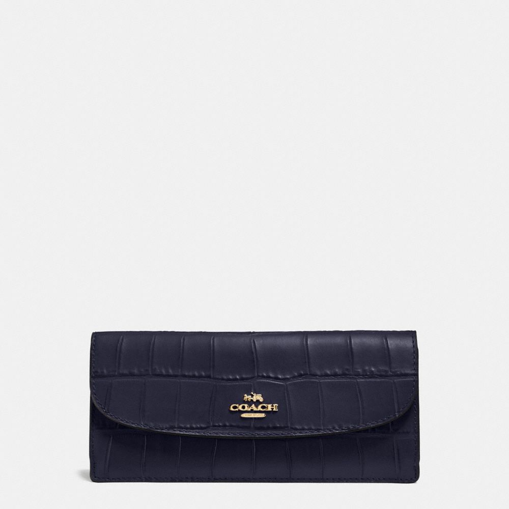 COACH f57217 SOFT WALLET IN CROC EMBOSSED LEATHER IMITATION GOLD/MIDNIGHT