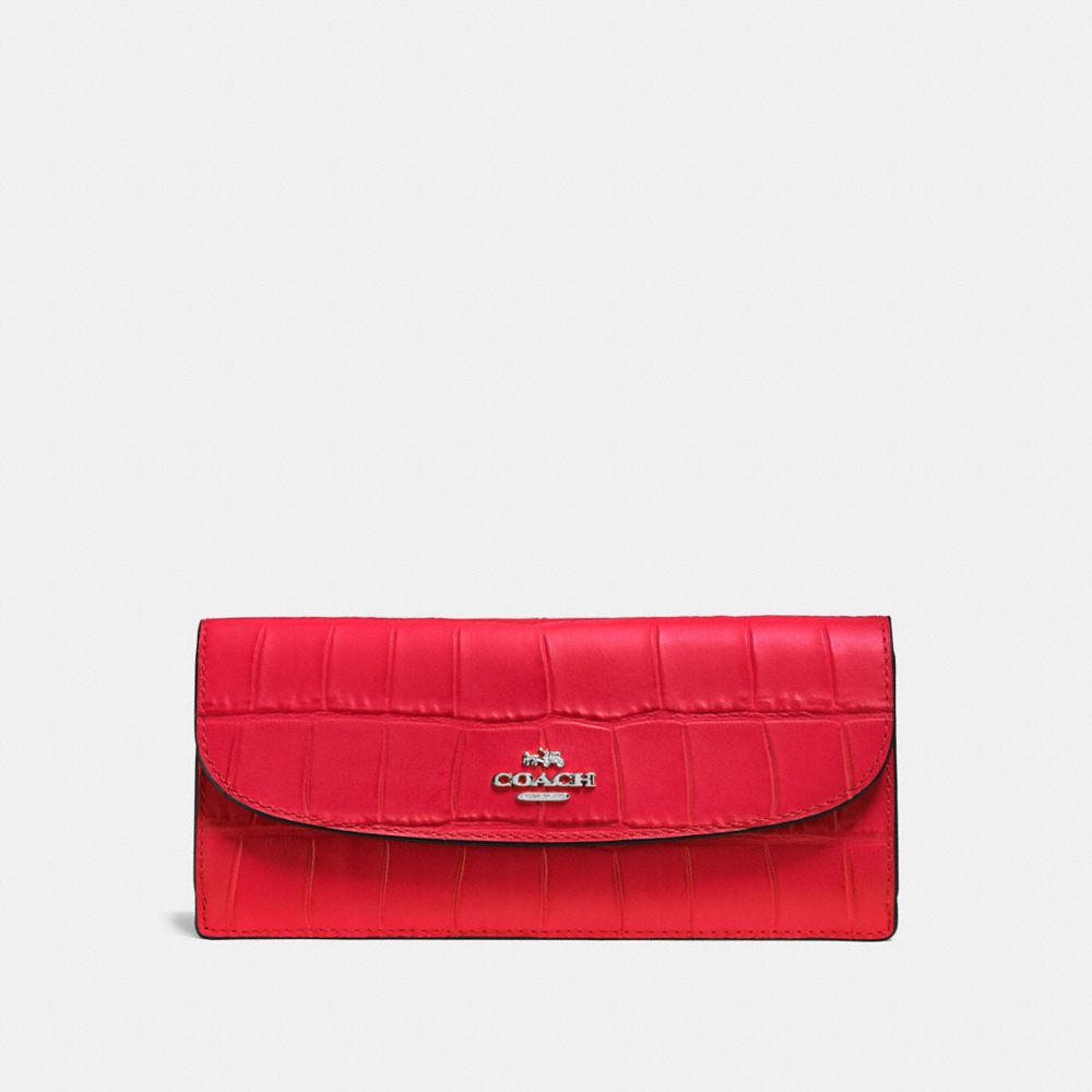 COACH SOFT WALLET IN CROC EMBOSSED LEATHER - SILVER/BRIGHT RED - f57217