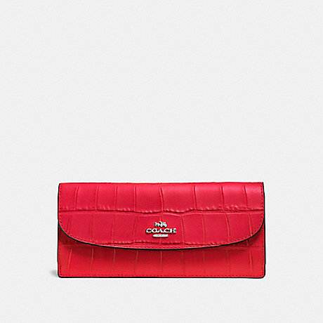 COACH f57217 SOFT WALLET IN CROC EMBOSSED LEATHER SILVER/BRIGHT RED
