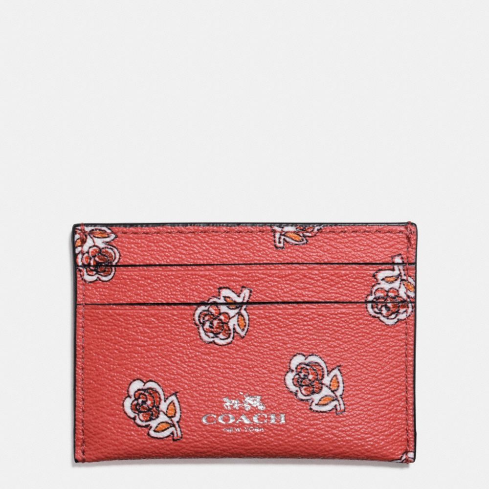 COACH FLAT CARD CASE IN SIENNA ROSE PRINT  CANVAS - SILVER/WATERMELON - f57226