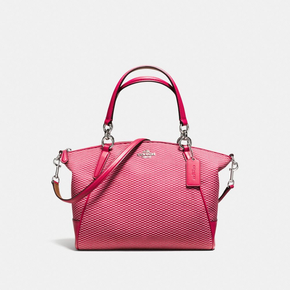 COACH F57244 SMALL KELSEY SATCHEL IN LEGACY JACQUARD SILVER/MILK-BRIGHT-PINK