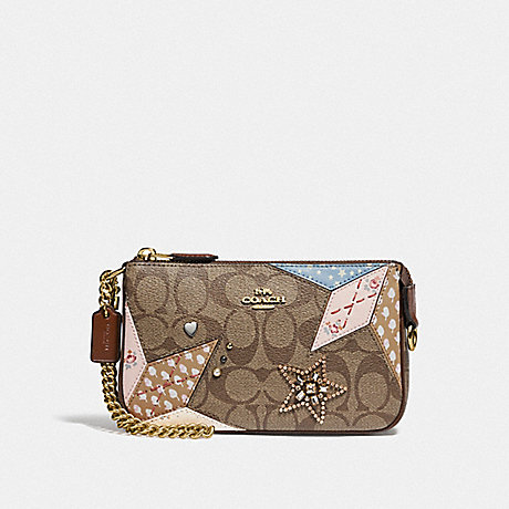 COACH LARGE WRISTLET 19 IN SIGNATURE CANVAS WITH STAR PATCHWORK - KHAKI MULTI/LIGHT GOLD - F57268