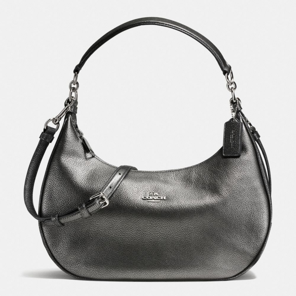 COACH f57271 HARLEY EAST/WEST HOBO IN METALLIC PEBBLE LEATHER SILVER/GUNMETAL