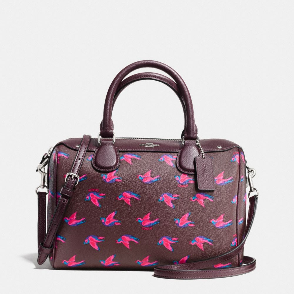 COACH F57274 MINI BENNETT SATCHEL IN HAPPY BIRD PRINT COATED CANVAS SILVER/BURGUNDY-MULTI-OXBLOOD-1