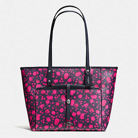 COACH f57283 CITY TOTE WITH POUCH IN PRAIRIE CALICO FLORAL PRINT CANVAS SILVER/MIDNIGHT PINK RUBY