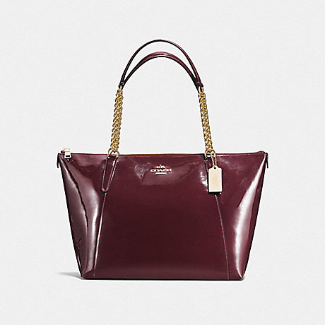 COACH f57308 AVA CHAIN TOTE IN PATENT LEATHER IMITATION GOLD/OXBLOOD 1