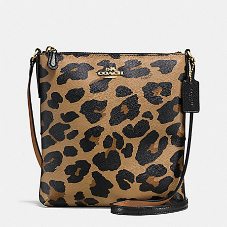 COACH F57309 NORTH/SOUTH CROSSBODY IN LEOPARD PRINT COATED CANVAS IMITATION-GOLD/NATURAL