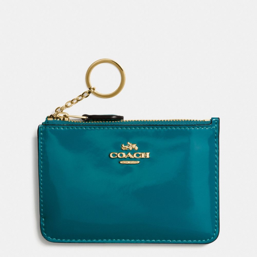 COACH F57310 Key Pouch With Gusset In Patent Leather IMITATION GOLD/ATLANTIC