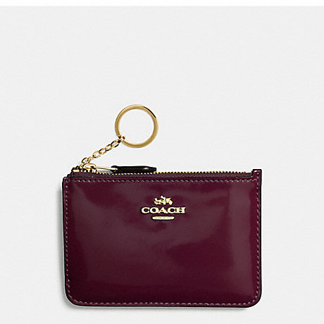 COACH F57310 KEY POUCH WITH GUSSET IN PATENT LEATHER IMITATION-GOLD/OXBLOOD-1