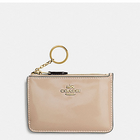 COACH F57310 KEY POUCH WITH GUSSET IN PATENT LEATHER IMITATION-GOLD/PLATINUM