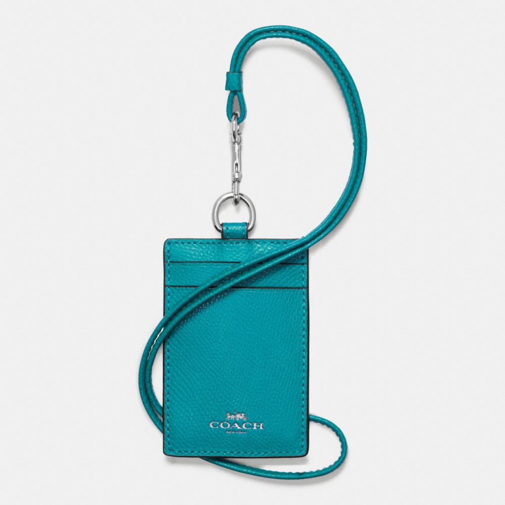 ID LANYARD IN CROSSGRAIN LEATHER - f57311 - SILVER/TURQUOISE