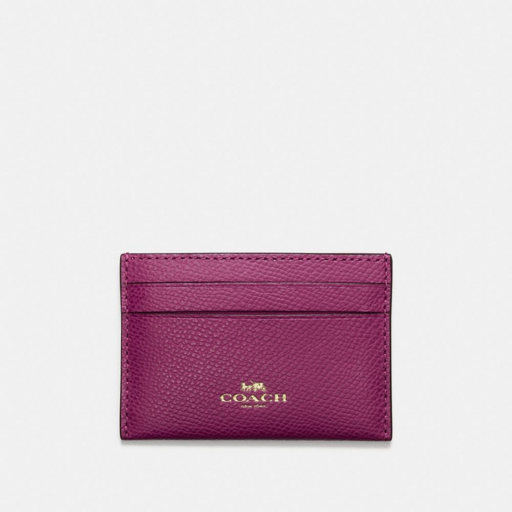 COACH F57312 FLAT CARD CASE IN CROSSGRAIN LEATHER IMITATION-GOLD/FUCHSIA