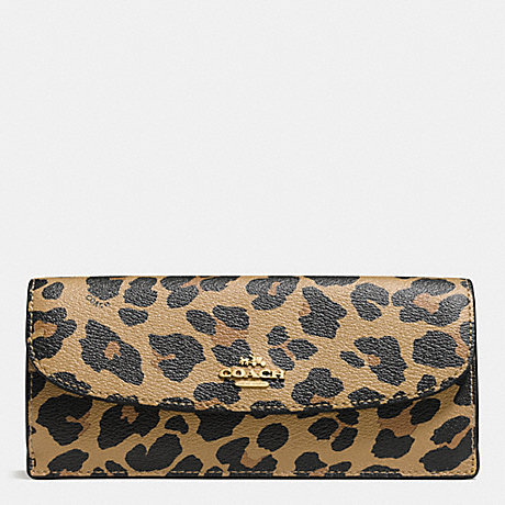 COACH f57313 SOFT WALLET IN LEOPARD PRINT COATED CANVAS IMITATION GOLD/NATURAL