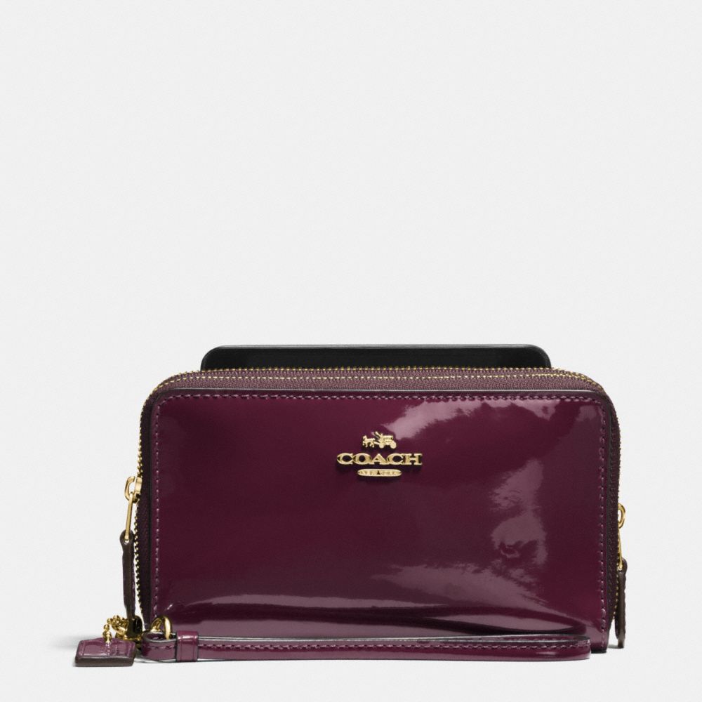 DOUBLE ZIP PHONE WALLET IN PATENT LEATHER - f57314 - IMITATION GOLD/OXBLOOD 1