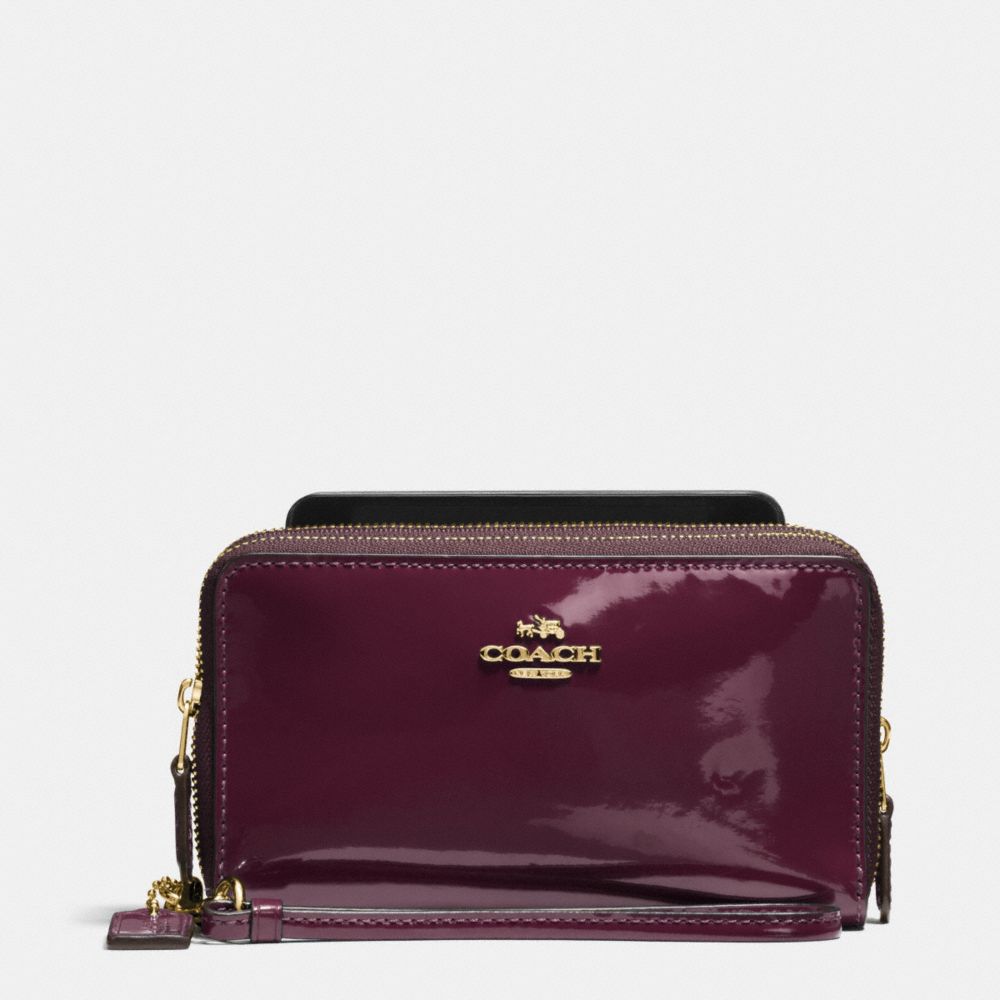 COACH F57314 Double Zip Phone Wallet In Patent Leather IMITATION GOLD/OXBLOOD 1