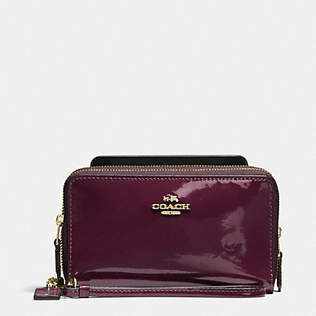 COACH f57314 DOUBLE ZIP PHONE WALLET IN PATENT LEATHER IMITATION GOLD/OXBLOOD 1