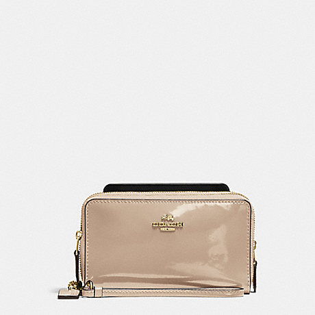 COACH f57314 DOUBLE ZIP PHONE WALLET IN PATENT LEATHER IMITATION GOLD/PLATINUM