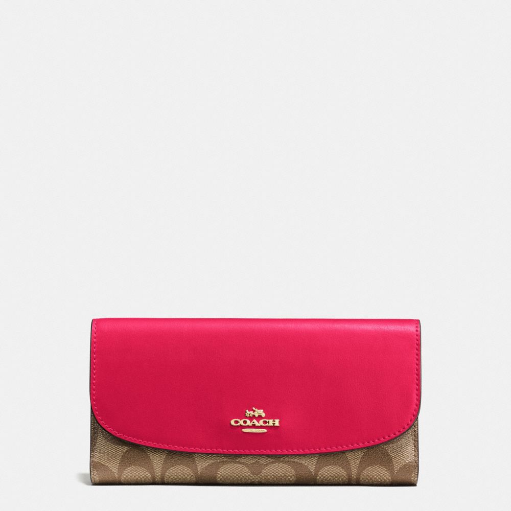 CHECKBOOK WALLET IN SIGNATURE - IMITATION GOLD/KHAKI BRIGHT PINK - COACH F57319