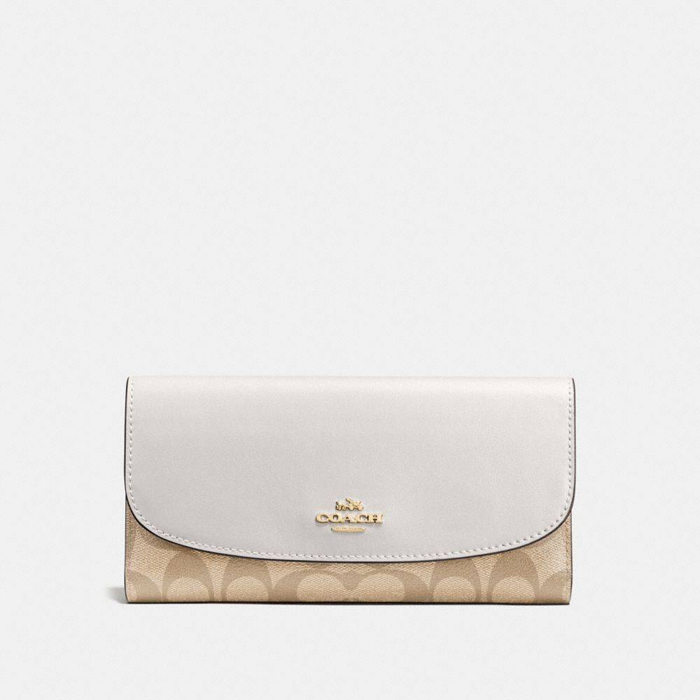 COACH F57319 - CHECKBOOK WALLET IN SIGNATURE CANVAS LIGHT KHAKI/CHALK/IMITATION GOLD