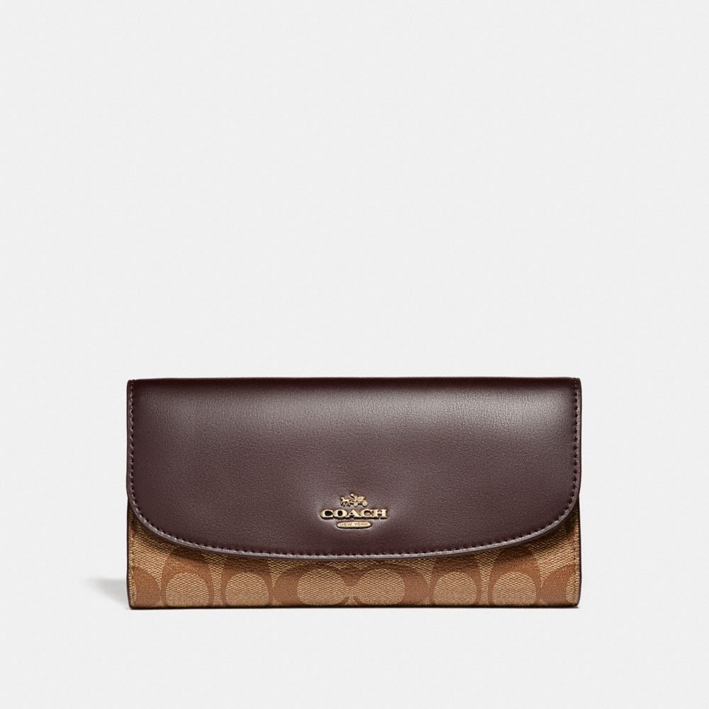 COACH CHECKBOOK WALLET IN SIGNATURE COATED CANVAS - LIGHT GOLD/KHAKI - F57319