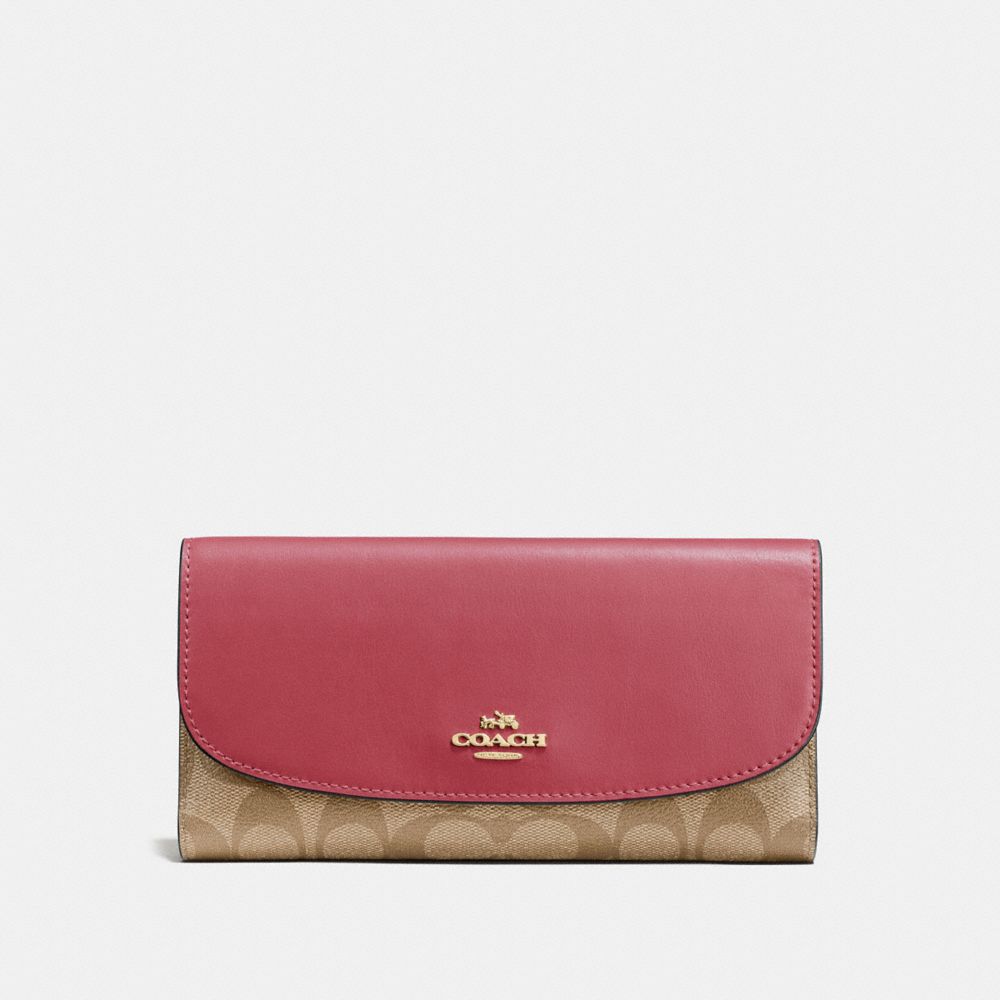 COACH F57319 - CHECKBOOK WALLET IN SIGNATURE CANVAS LIGHT KHAKI/ROUGE/GOLD