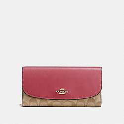 CHECKBOOK WALLET IN SIGNATURE CANVAS - F57319 - LIGHT KHAKI/ROUGE/GOLD