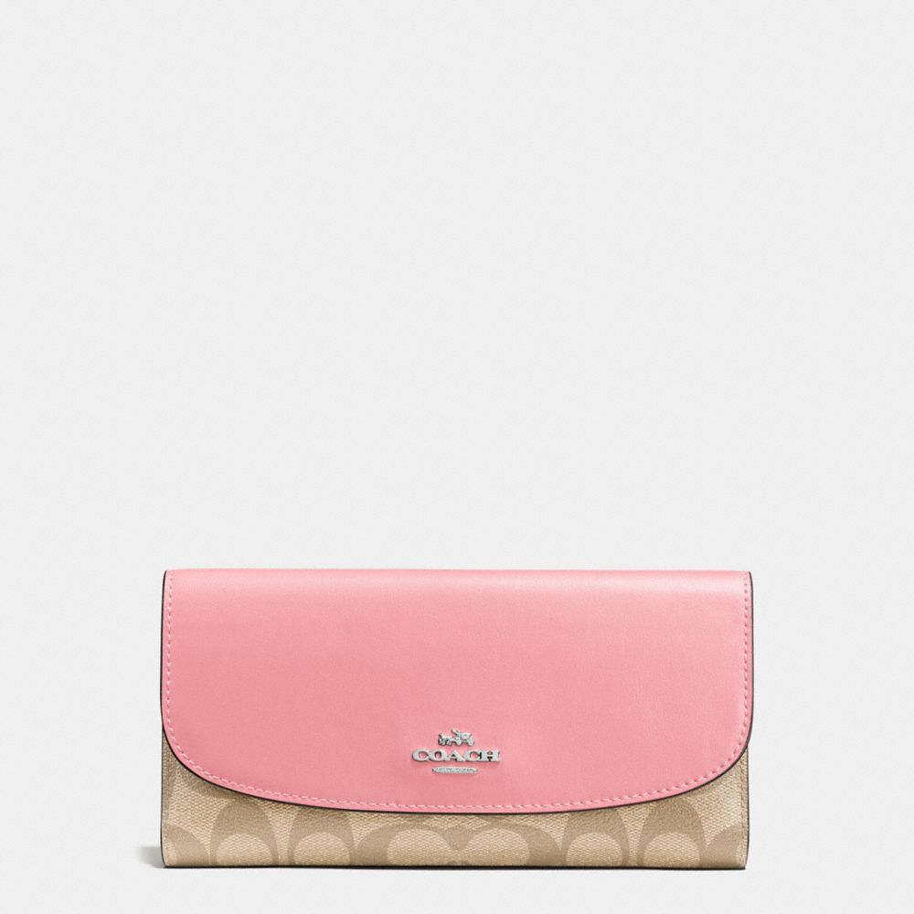 CHECKBOOK WALLET IN SIGNATURE COATED CANVAS - SILVER/LIGHT KHAKI/BLUSH - COACH F57319