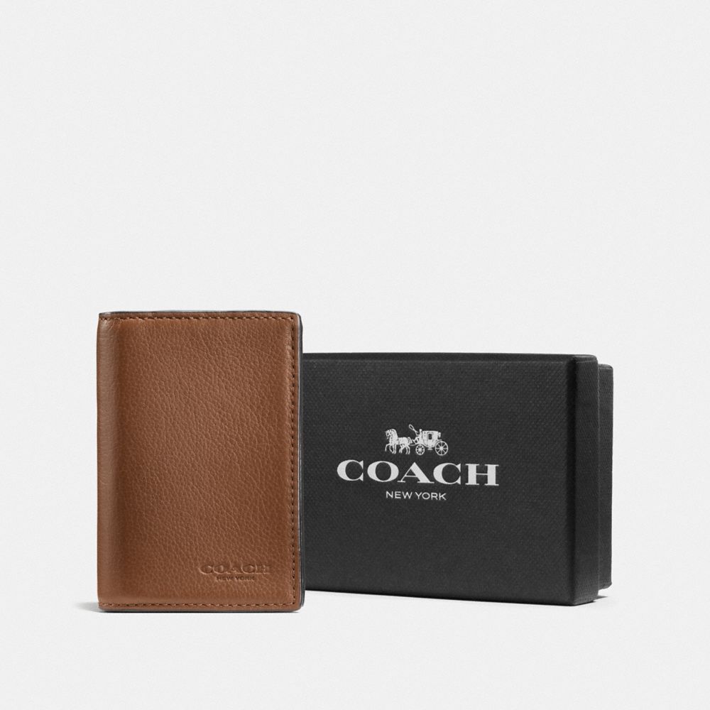 COACH BOXED BIFOLD CARD CASE - DARK SADDLE - F57340